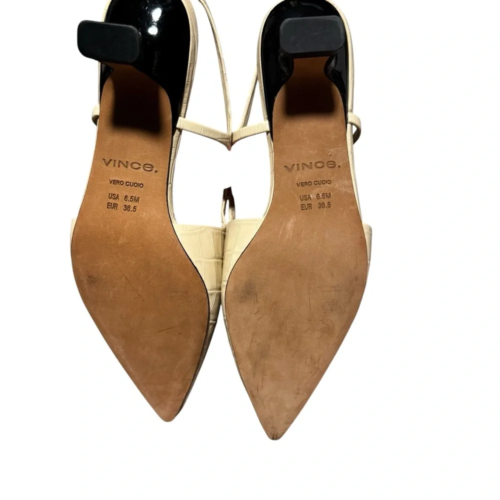 Vince Bianca Croc Leather Slingback Pump Pointy Toe Kitten Heel Size 6.5 NWT - Picture 7 of 7